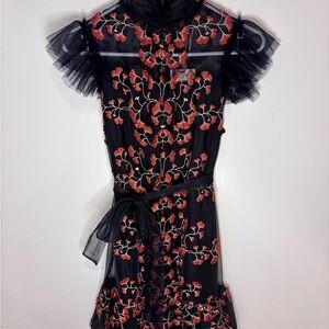 NWT Alex Marie Black Dress with Rust Floral Design
